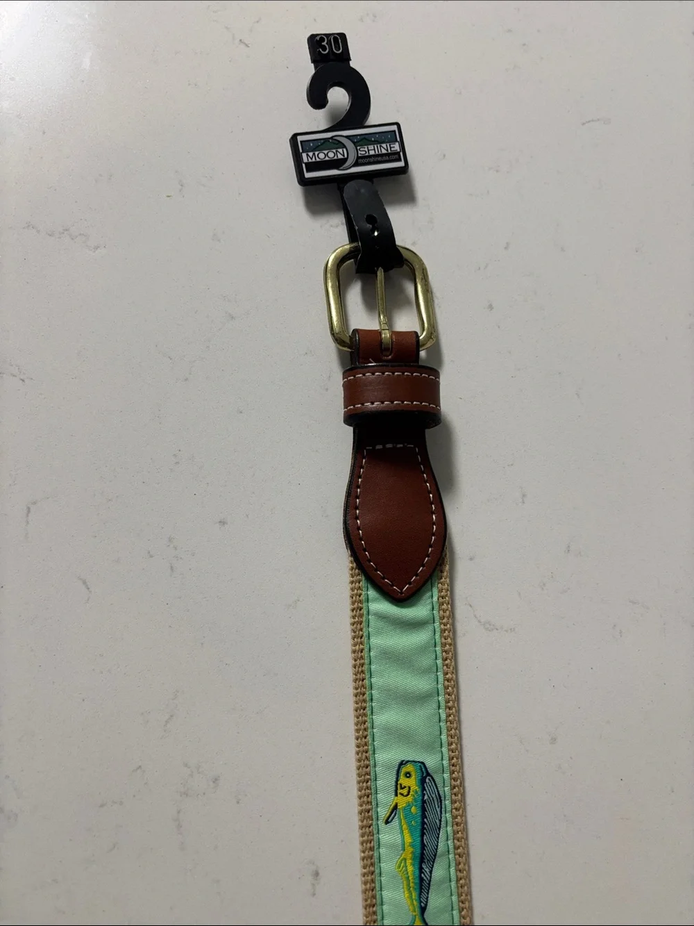 Men's Mint Green Fishing Embroidered Belt